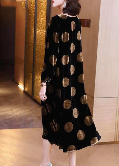 Black Dot Print Velour Dress Spring