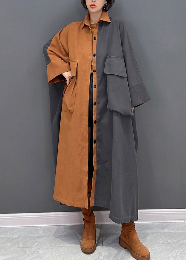Grey Patchwork Orange Peter Pan Button Collar Coat Fall