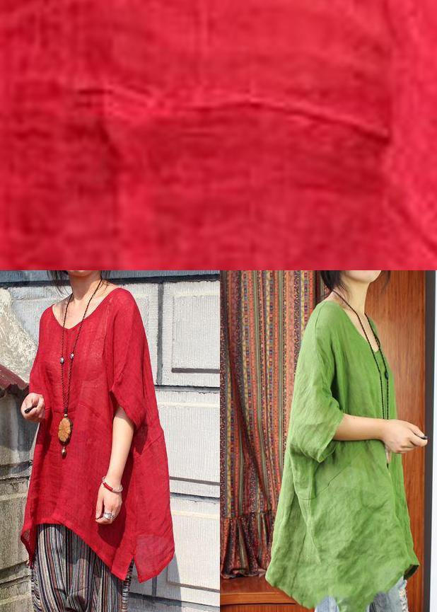 Classy Red U Neck Linen Summer Blouses