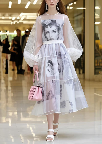 White Print Chiffon Perspective Dresses Summer