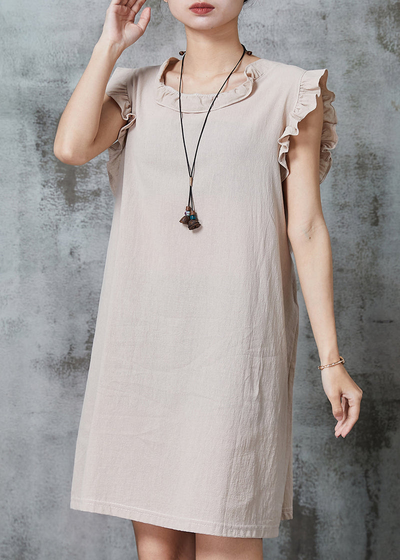 Apricot Tie Waist Cotton Mini Dress Summer
