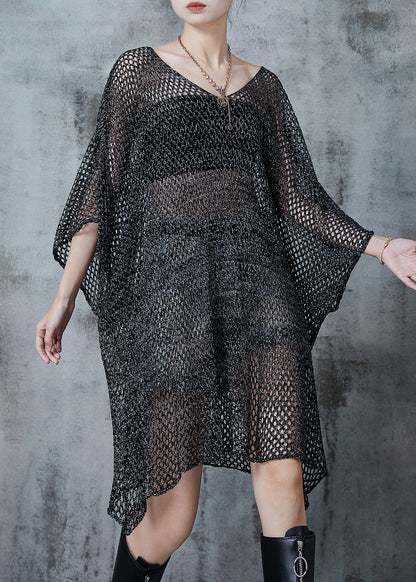 Grey Oversized Hollow Out Tulle Long Smock Fall