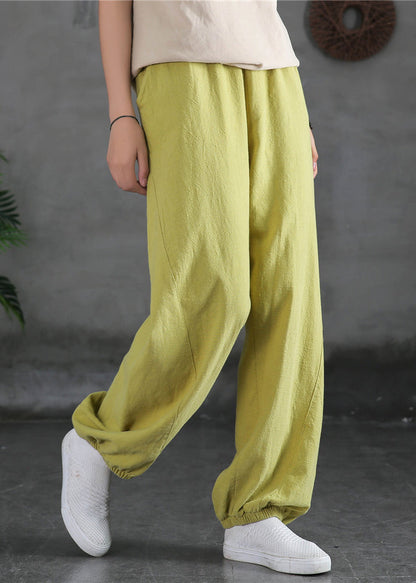 Yellow Cotton Beam Pants Elastic Waist Spring