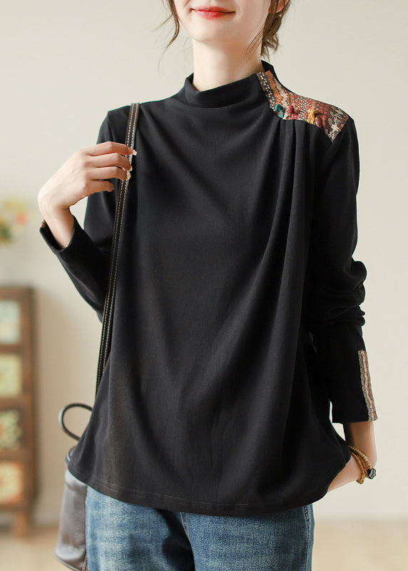 Retro Style Yellow Print Patch T Shirt Top Autumn