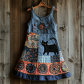 Women's Retro Cat And Mandala Pattern Sleeveless Dress elevenforest