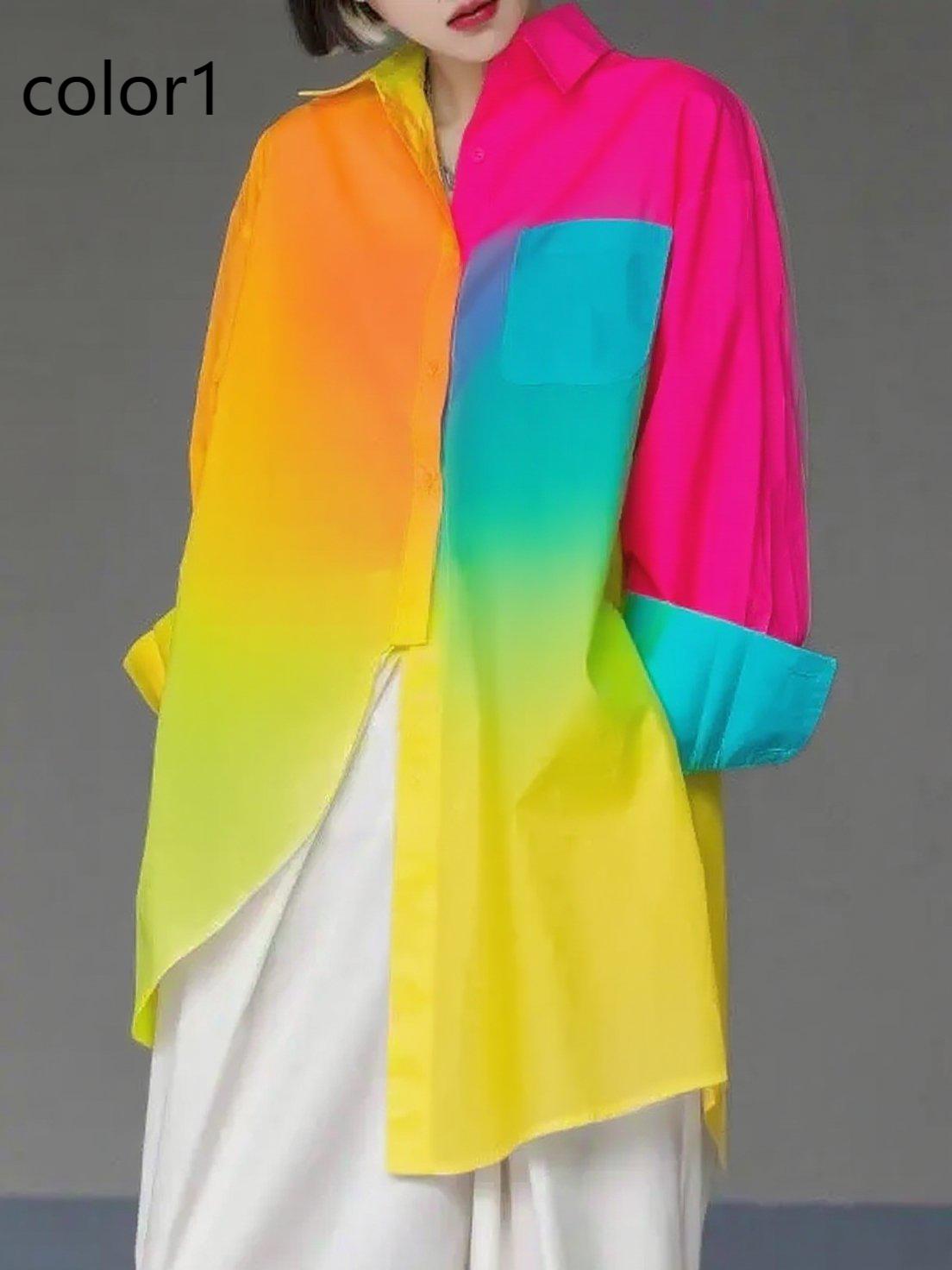 Unique Floral4 Asymmetrical Design Side Open Cotton Long Shirts Spring