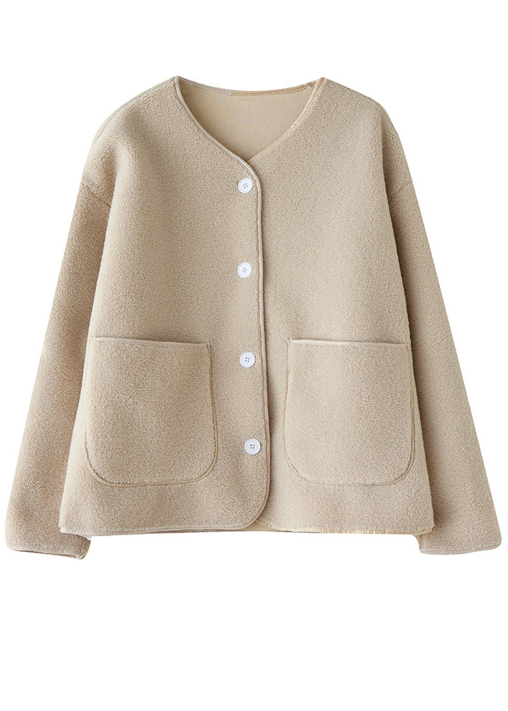 Modern Apricot O-neck Thick Faux Fur Coat Outwear Winter