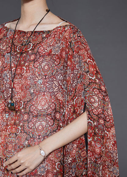 Khaki Asymmetrical Print Silk Long Smock Summer