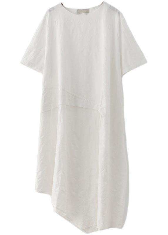 French Black O-neck Cinched Long Summer Linen Dress