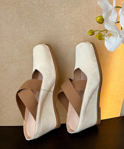 Handmade Beige Cowhide Leather Cross Strap High Wedge Heels Shoes