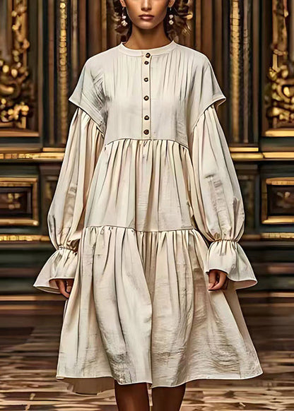 White Puff Sleeve Linen Long Dresses Summer