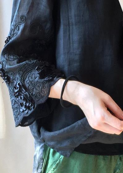 Black Embroidery Tunics O Neck Clothing Tops