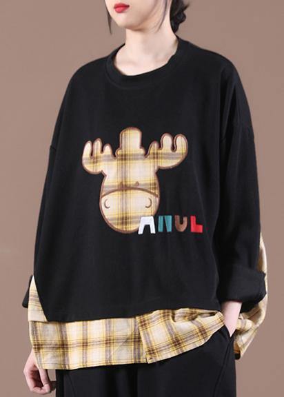 Spring Black Patchwork Sweatshirt