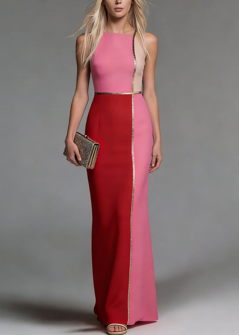 Color Block Sleeveless Bodycon Mermaid Hem Maxi Dress