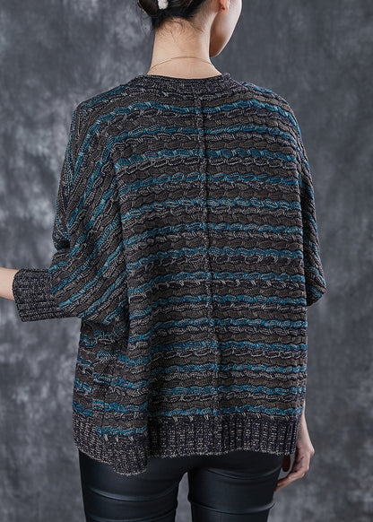 Dull Grey Oversized Striped Knit Loose Coat Spring