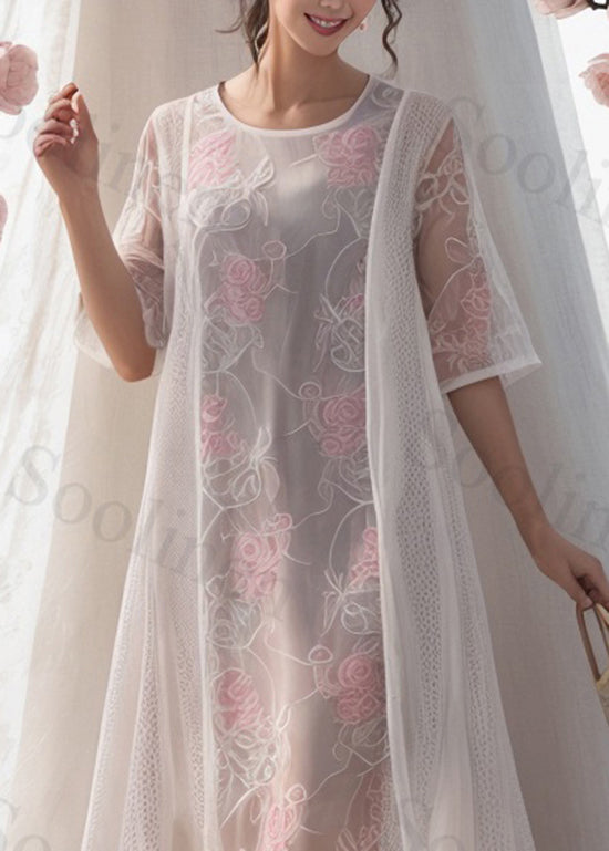 Italian White O-neck Print Patchwork Silk Dresses Summer