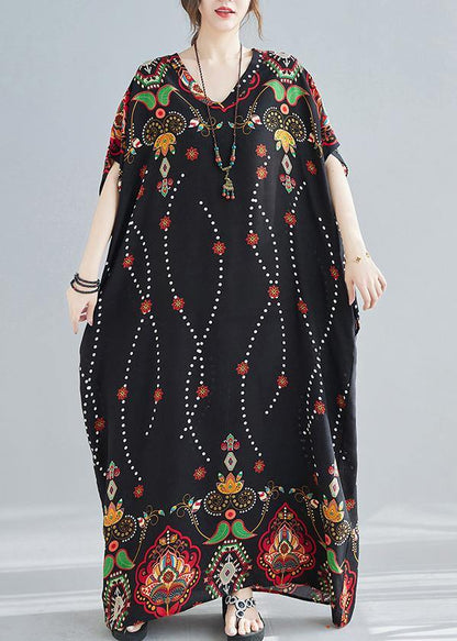 Modern V Neck Spring Clothes Wardrobes Black Print Maxi Dress