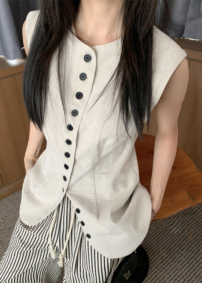 Art Linen O Neck Button Waistcoat Sleeveless