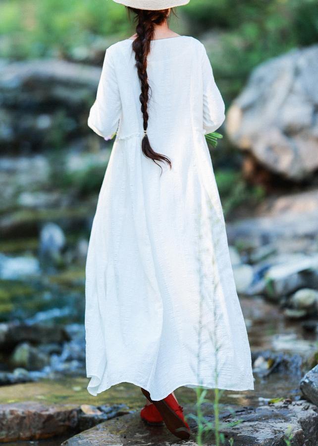 Loose O Neck Large Hem Spring Clothes Catwalk White Art Dresses