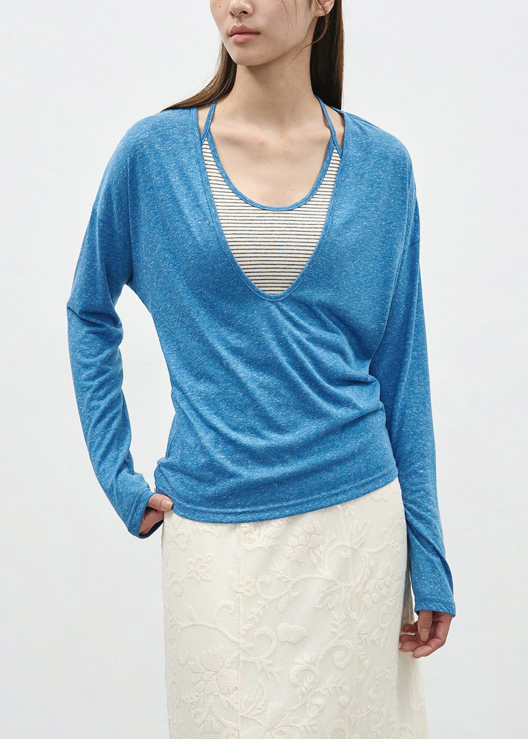 Grey False Two Pieces Patchwork Cotton T Shirts Spring