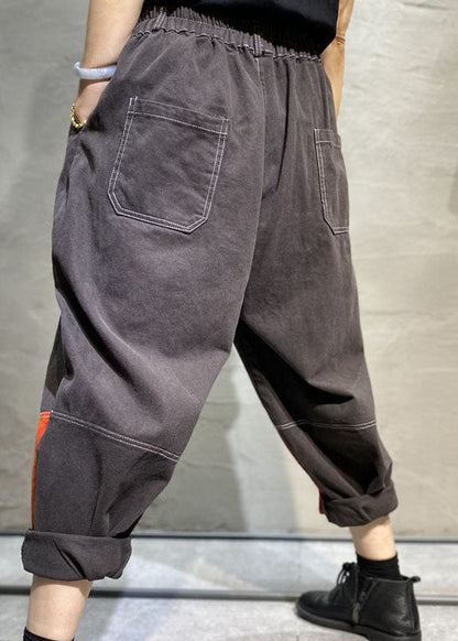 Grey Patchwork Cotton Pants Spring