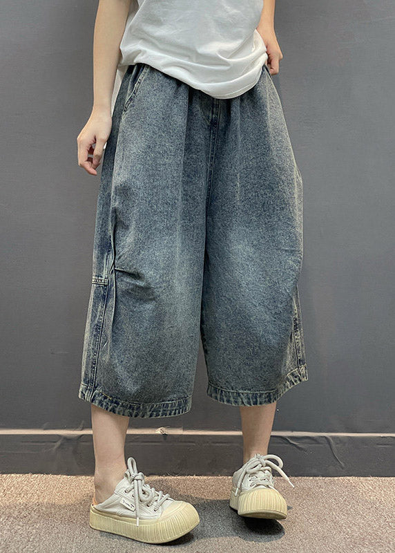 Blue Pockets Patchwork Crop Jeans Summer