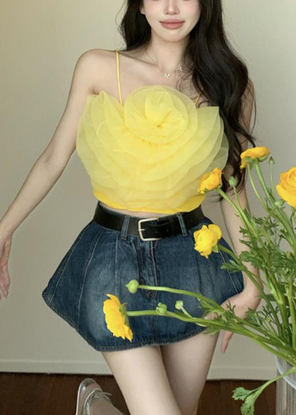 Yellow Chiffon Spaghetti Strap Tank Sleeveless