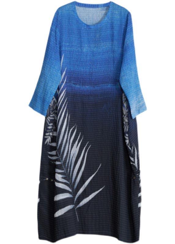 O Neck Asymmetric Spring Tunics Blue Black Print Dresses