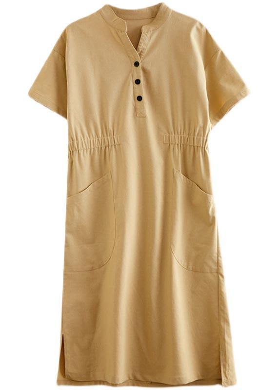 Organic Yellow Cinched Pockets Summer Cotton Dress