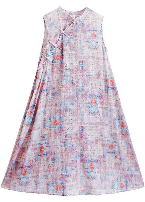 Classy Pink Print Dresses Summer Sleeveless Dresses