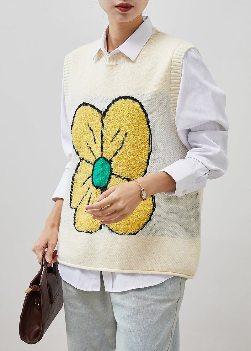 Beige Warm Knit Vests Jacquard Spring