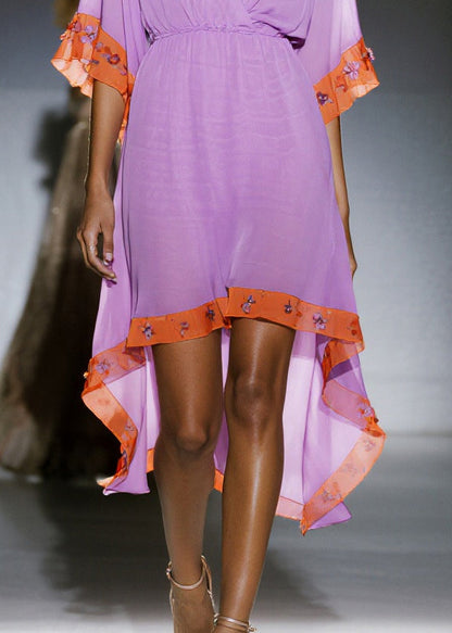 Purple Asymmetrical Patchwork Chiffon Dress Summer