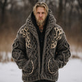 Men's Vintage Fairman Island Jacquard Thick Warm Hooded Sweater Cardigan artswardrobe