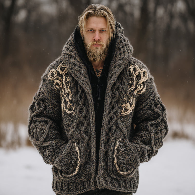 Men's Vintage Fairman Island Jacquard Thick Warm Hooded Sweater Cardigan artswardrobe