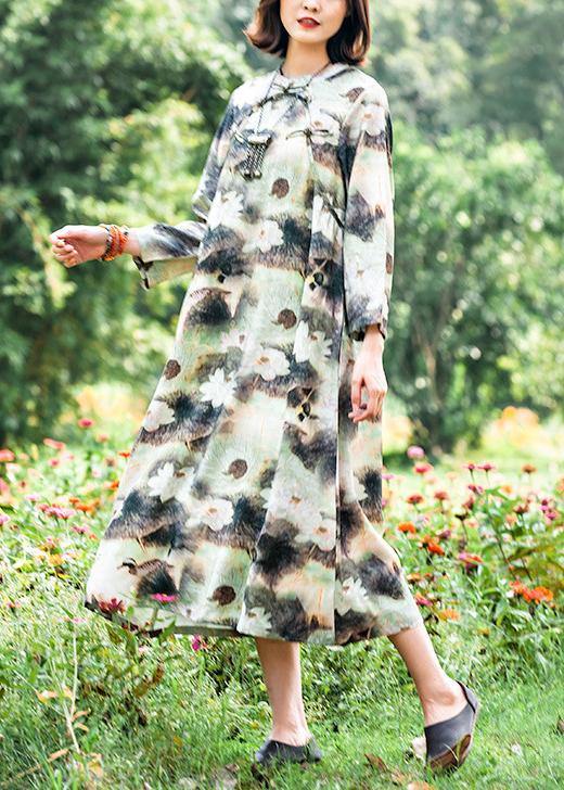 Organic Lotus Quilting Dresses Stand Collar Chinese Button Robes Spring Dresses