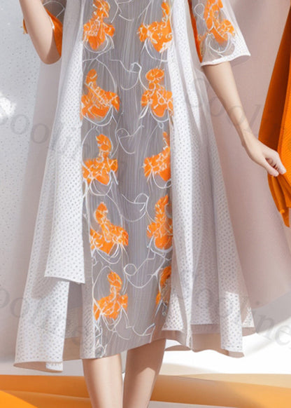 Diy Grey Asymmetrical Patchwork Print Silk Long Dress Summer