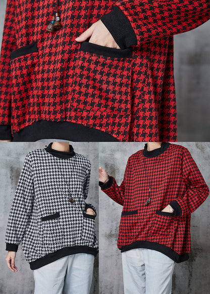 Black Oversized Plaid Cotton Sweatshirt Spring