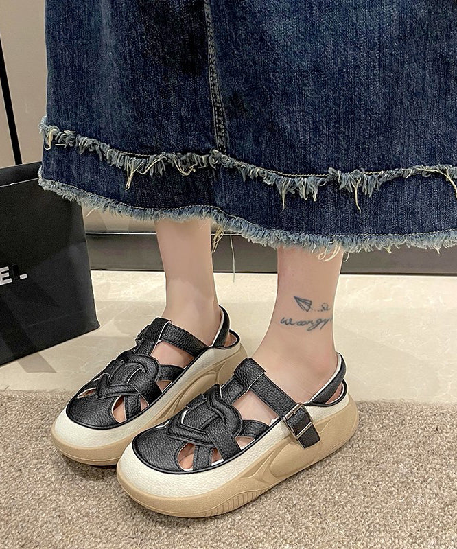 Red Hollow Out Platform Flat Sandals Splicing