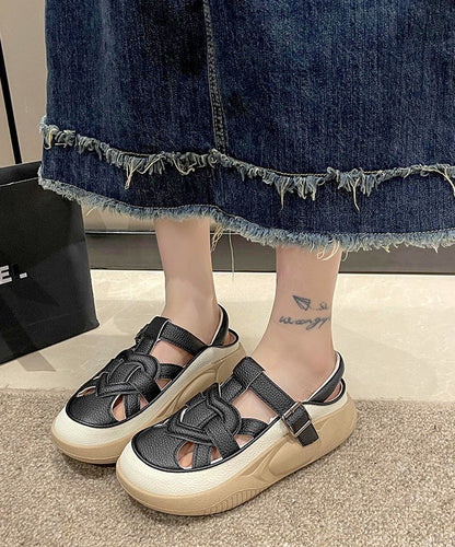 Red Hollow Out Platform Flat Sandals Splicing