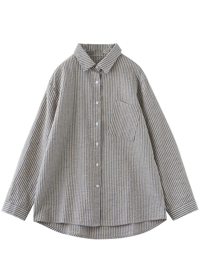 Peter Pan Collar Striped Blouse Tops Spring