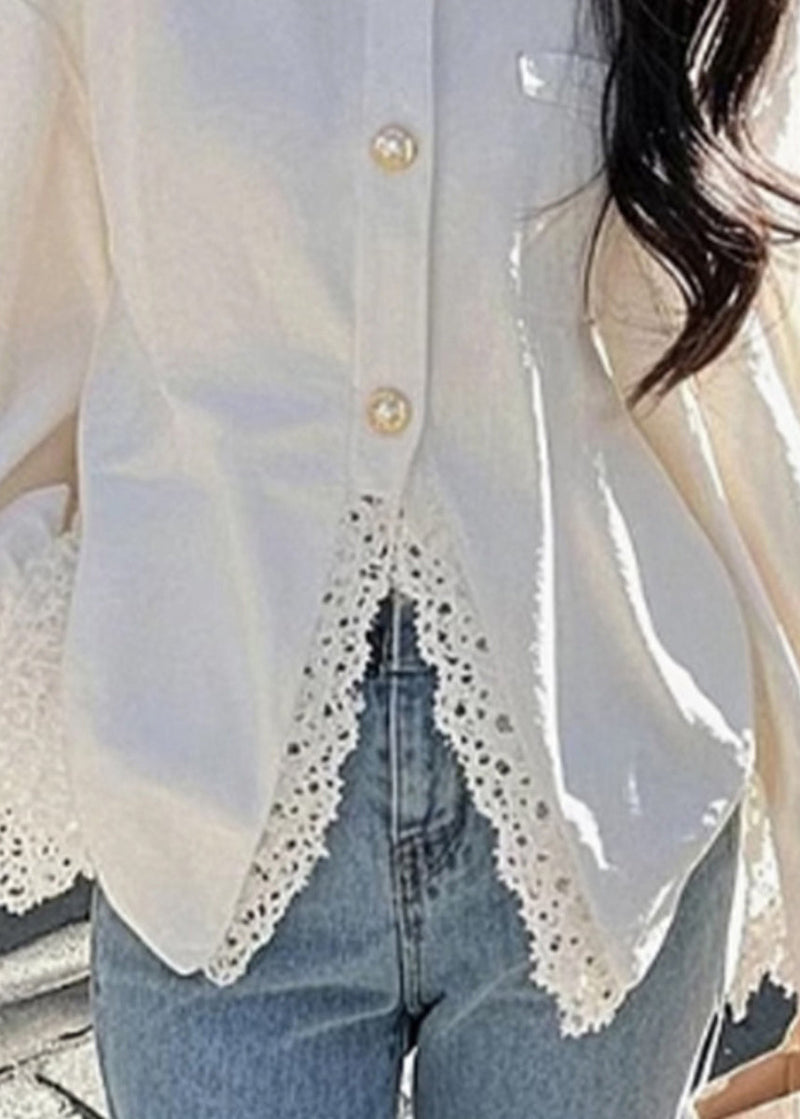 White Peter Pan Collar Lace Button Cotton Shirt Fall