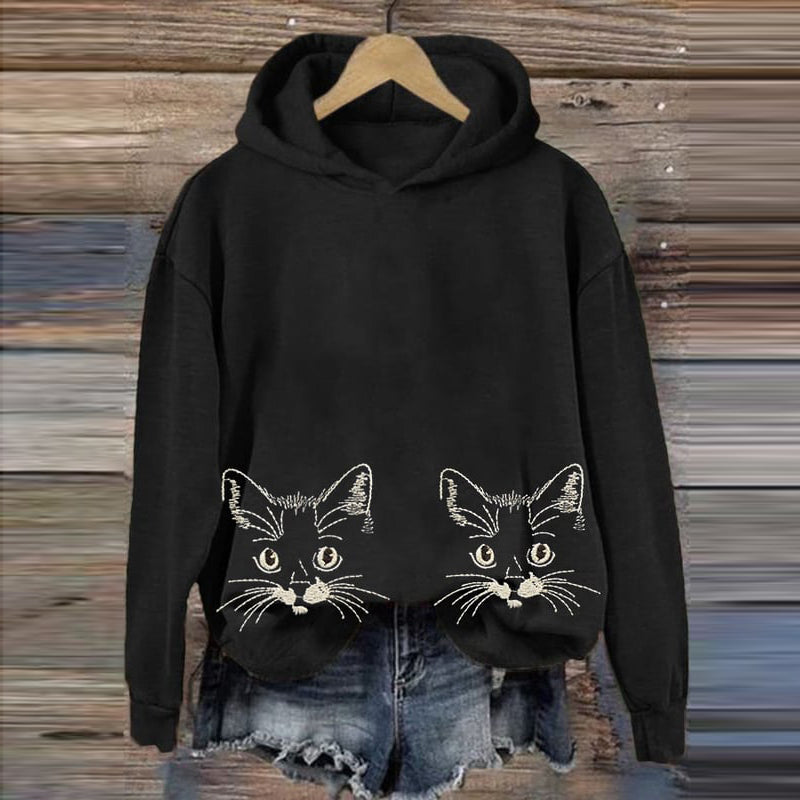 Women's Cute Cat Print Casual Hoodie elevenforest