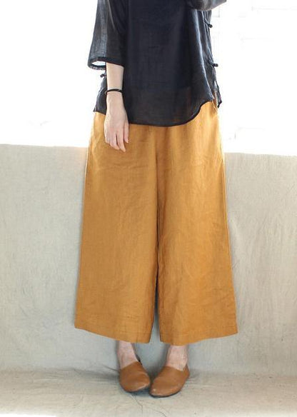 French Spring Pants Yellow Design Elastic Waist Pockets Wild Pants