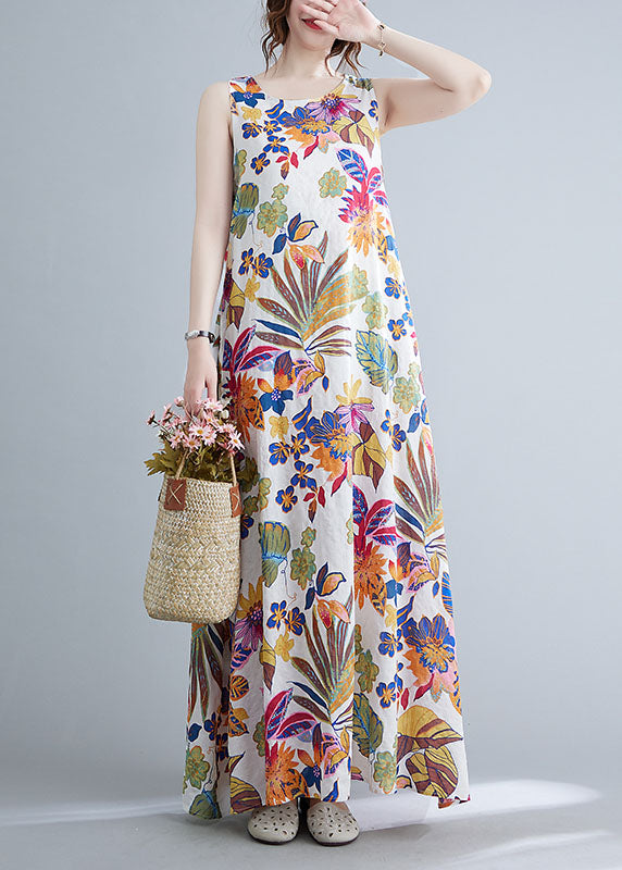 O-neck Print Cotton Long Dresses Summer