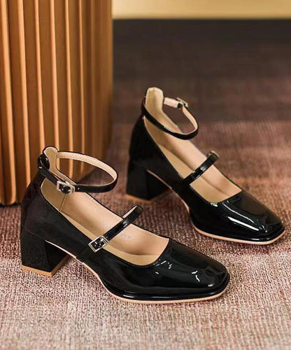 Buckle Strap Splicing Chunky High Heels Mulberry Faux Leather