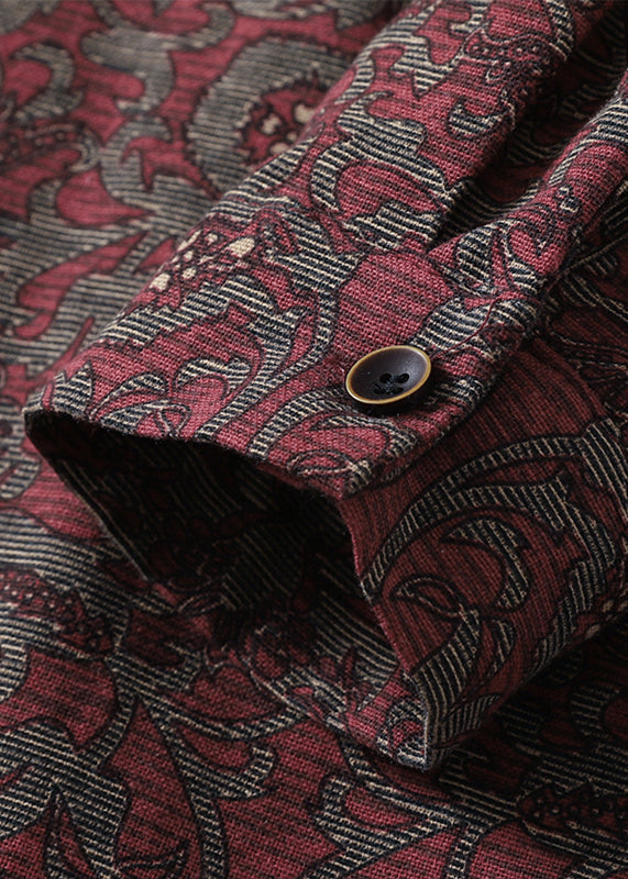 Peter Pan Collar Print Pockets Cotton Shirts Dress Spring