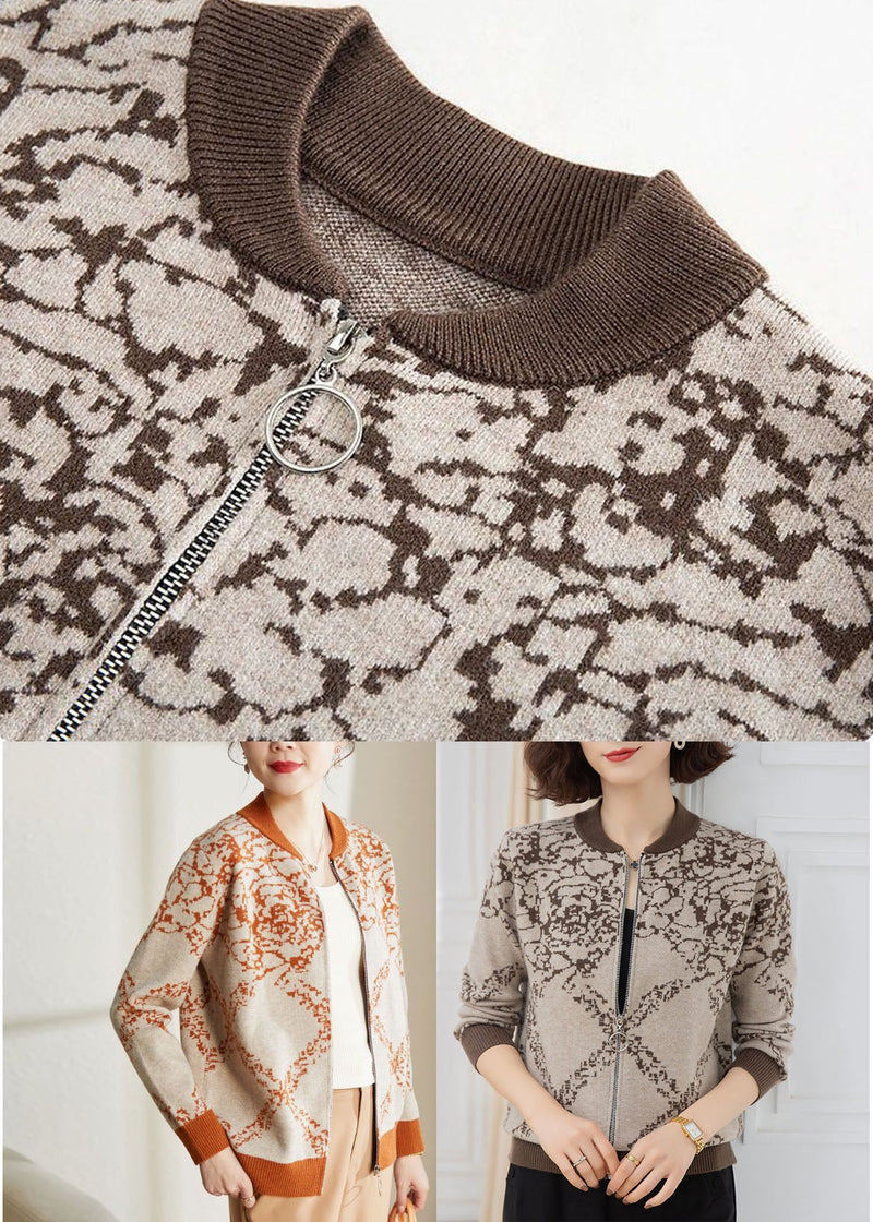 Orange O-neck Embroideried Warm Woolen Coat Long Sleeve