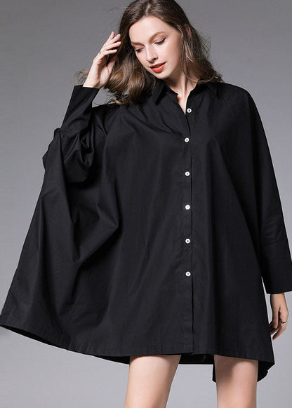 Black Peter Pan Collar Batwing Sleeve Button Blouse Tops Fall