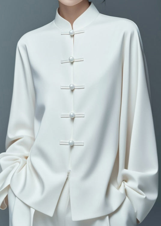 Art White Button Thin Cotton Coat Fall