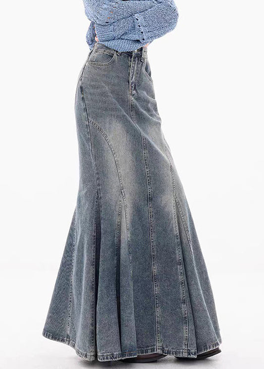 Blue Button Original Design Fishtail Skirts High Waist Fall